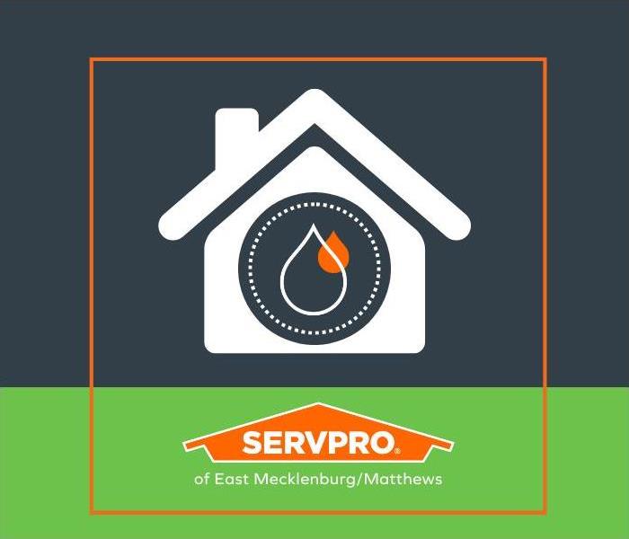 A logo of a house with a water droplet icon in the center all above the SERVPRO house logo